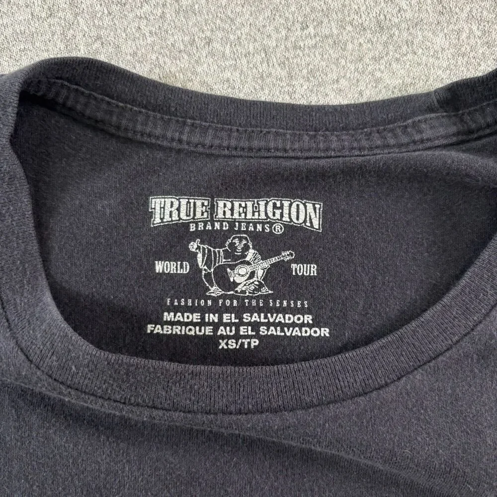 True Religion Brand Jeans T Shirt Mens XS Black Red Colorblock Logo Y2K
